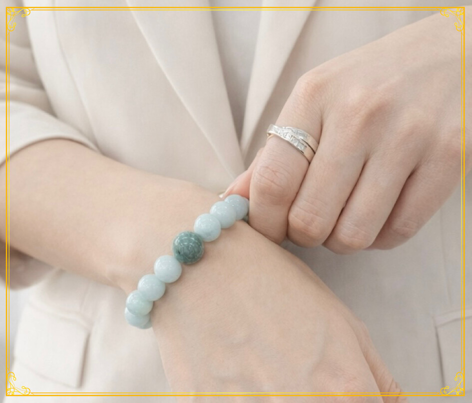 金運を呼ぶ糸魚川翡翠ブレス(プレミアム･極) 装着イメージ