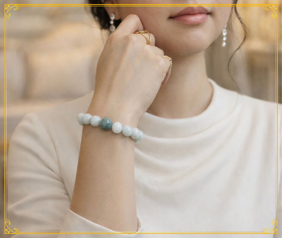 金運を呼ぶ糸魚川翡翠ブレス(プレミアム･極) 装着イメージ