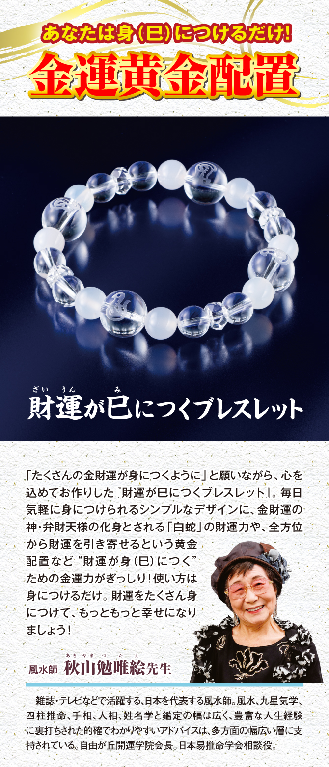 あなたは身(巳)につけるだけ！金運黄金配置のブレスレット「財運が巳につくブレスレット」