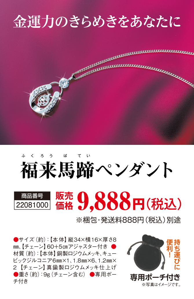 金運のきらめきをあなたへ！キラキラ輝くフクロウと馬蹄のペンダント「福来馬蹄ペンダント」