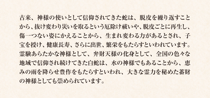 古来神様の使いとして信仰されてきた蛇