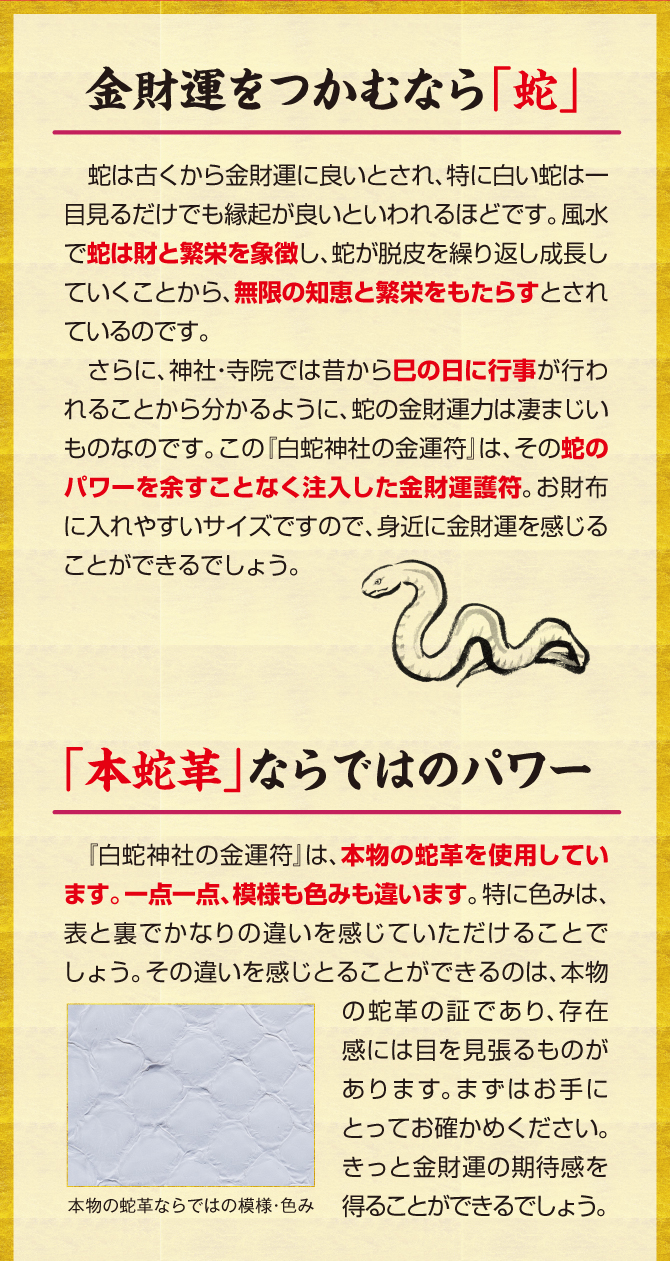 金財運を掴むなら蛇・本蛇革ならではのパワー