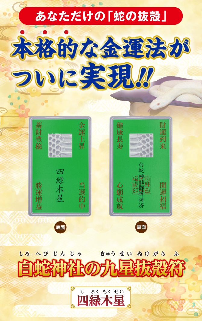 開運鑑定士チエ・エレナ先生監修！あなただけの蛇の抜殻『白蛇神社の九星抜殻符』