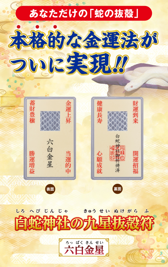 開運鑑定士チエ・エレナ先生監修！あなただけの蛇の抜殻『白蛇神社の九星抜殻符』