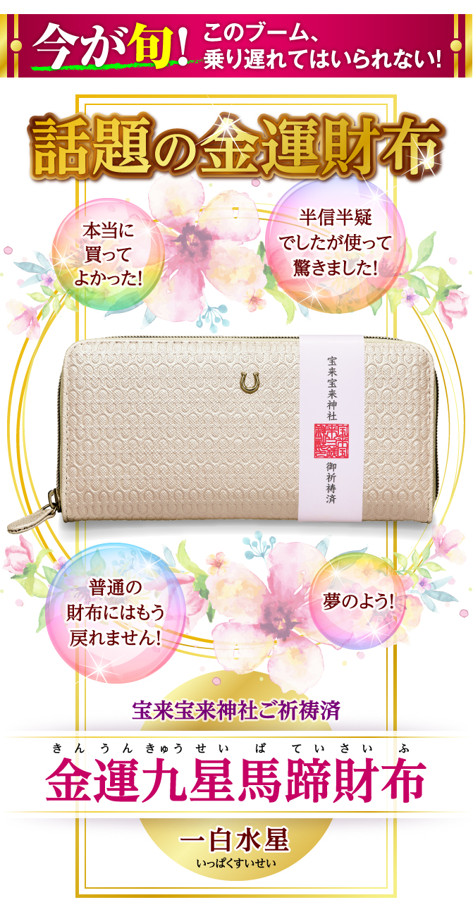 〈今が旬！このブーム、乗り遅れてはいられない！〉話題の金運財布『宝来宝来神社ご祈祷済 金運九星馬蹄財布 一白水星（パールホワイト）』本当に買ってよかった！／半信半疑でしたが使って驚きました！／普通の財布にはもう戻れません！／夢のよう！