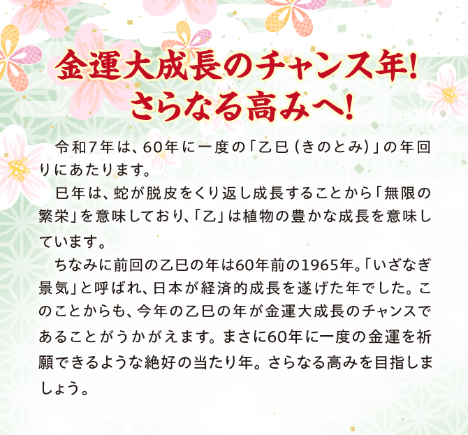 令和7年は乙巳の年回り！金運大成長のチャンス！60年に一度の金運が身につく年