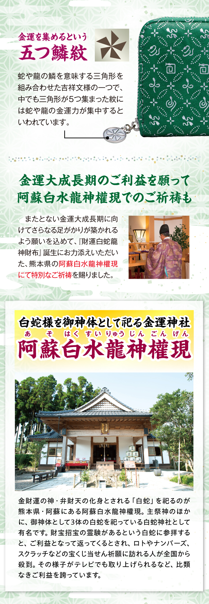 金運大成長期の金運を願って阿蘇白水龍神權現にてご祈祷