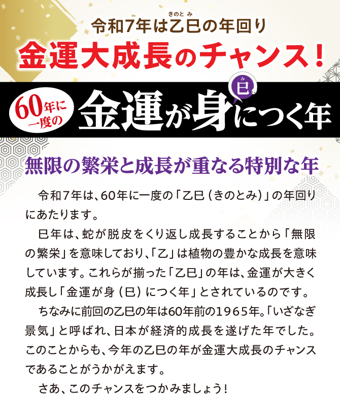 令和7年は金運が身（巳）につく年！