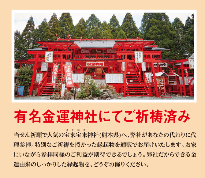 宝来来神社でご祈祷済み