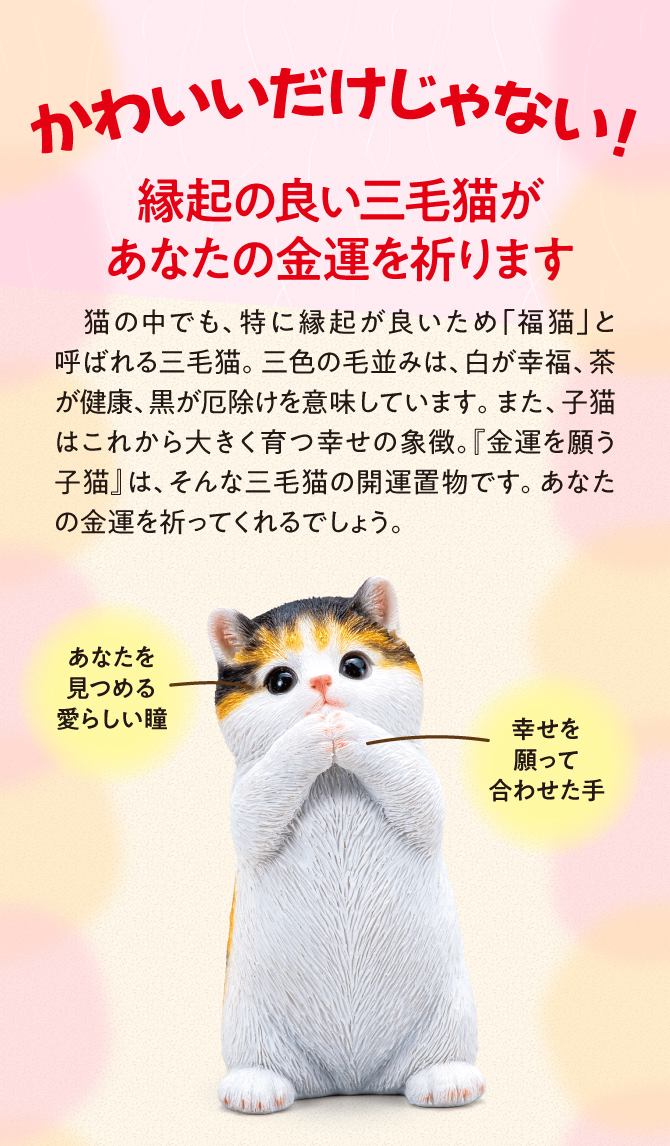 あなたを見つめる愛らしい瞳・幸せを願って合わせた手・満ち足りた運気を表すふくらんだお腹