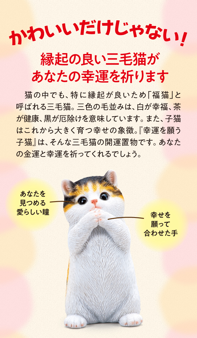 あなたを見つめる愛らしい瞳・幸せを願って合わせた手・満ち足りた運気を表すふくらんだお腹