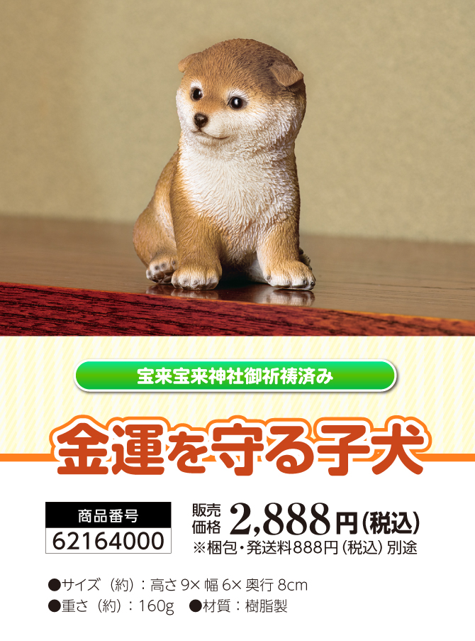 おうちに飾るだけ！金運の番犬！宝来宝来神社でご祈祷済み！「幸運を守る子犬」