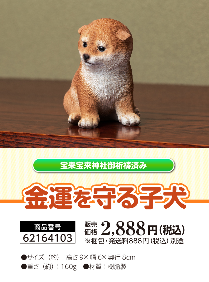 おうちに飾るだけ！金運の番犬！宝来宝来神社でご祈祷済み！「金運を守る子犬」