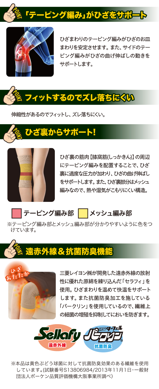テーピング編みがひざをサポート！