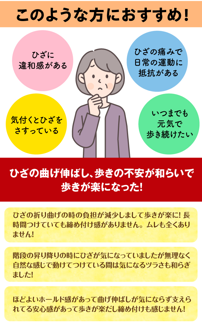 「ひざに違和感がある」「いつまでも元気で歩き続けたい」そんな方におすすめ