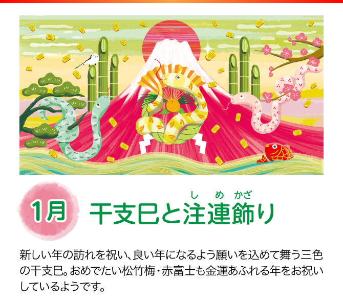 【1月：干支巳と注連飾り】