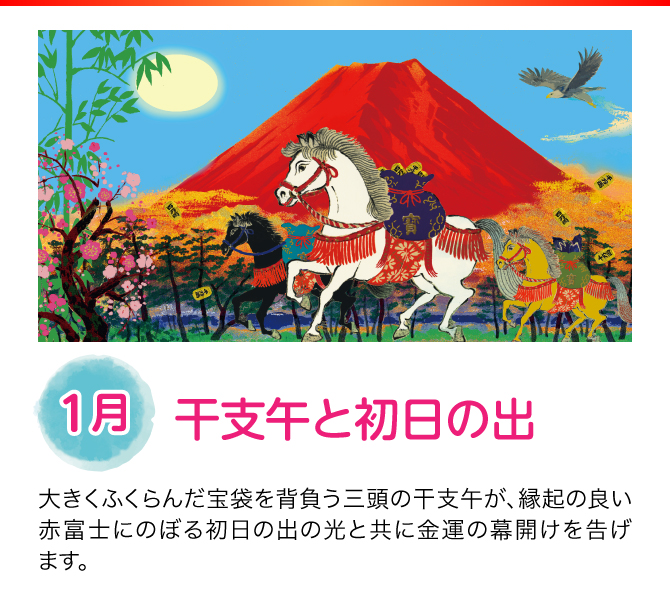 【1月：干支午と初日の出】