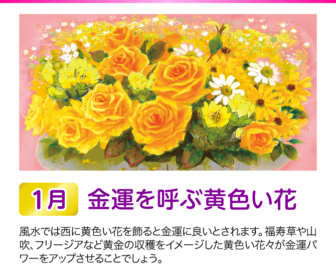 【1月：金運を呼ぶ黄色い花】