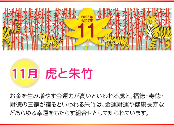 【11月：虎と朱竹】