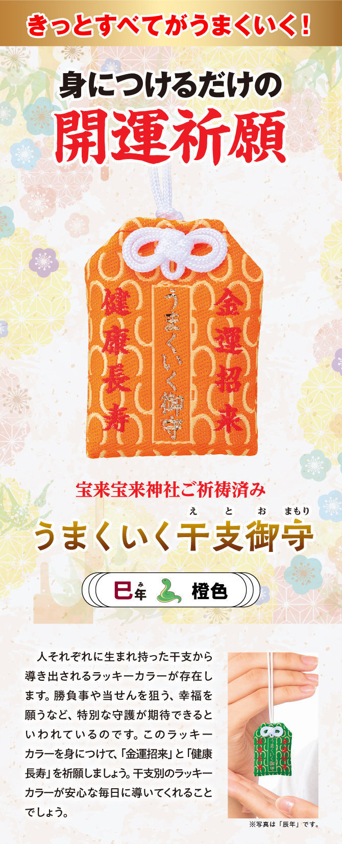 きっとすべてうまくいく！干支別ラッキーカラーの金運お守り『うまくいく干支御守 巳』