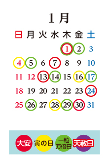 1月のカレンダー
